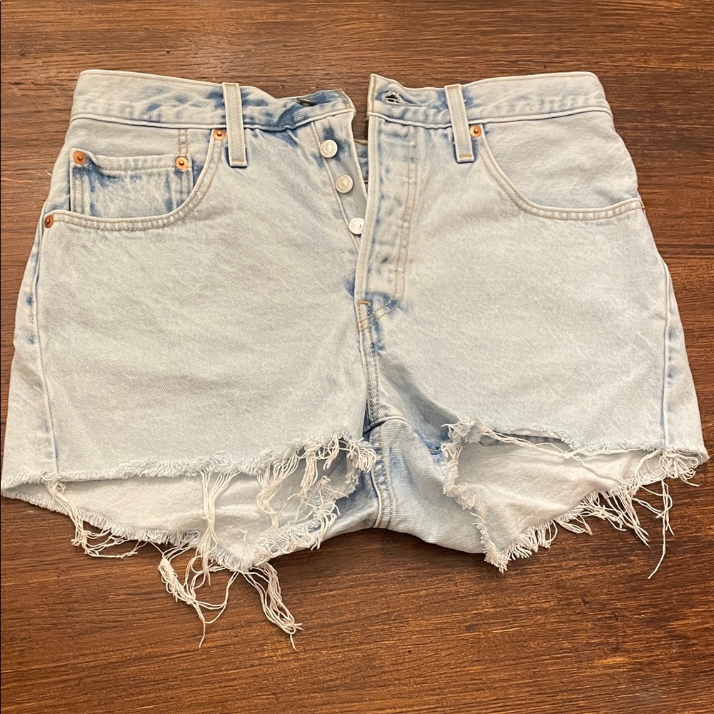 Levi's Light Blue Distressed button Fly Cutoff Jean Shorts size 30